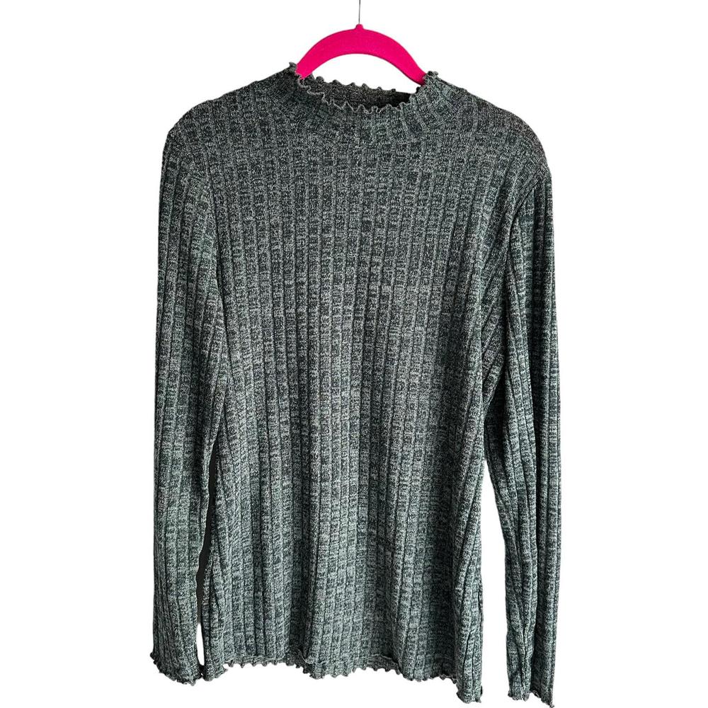 WEEKEND SUZANNE BETRO Marbled Green Mock Neck Long Sleeve Casual Ladies Top, M